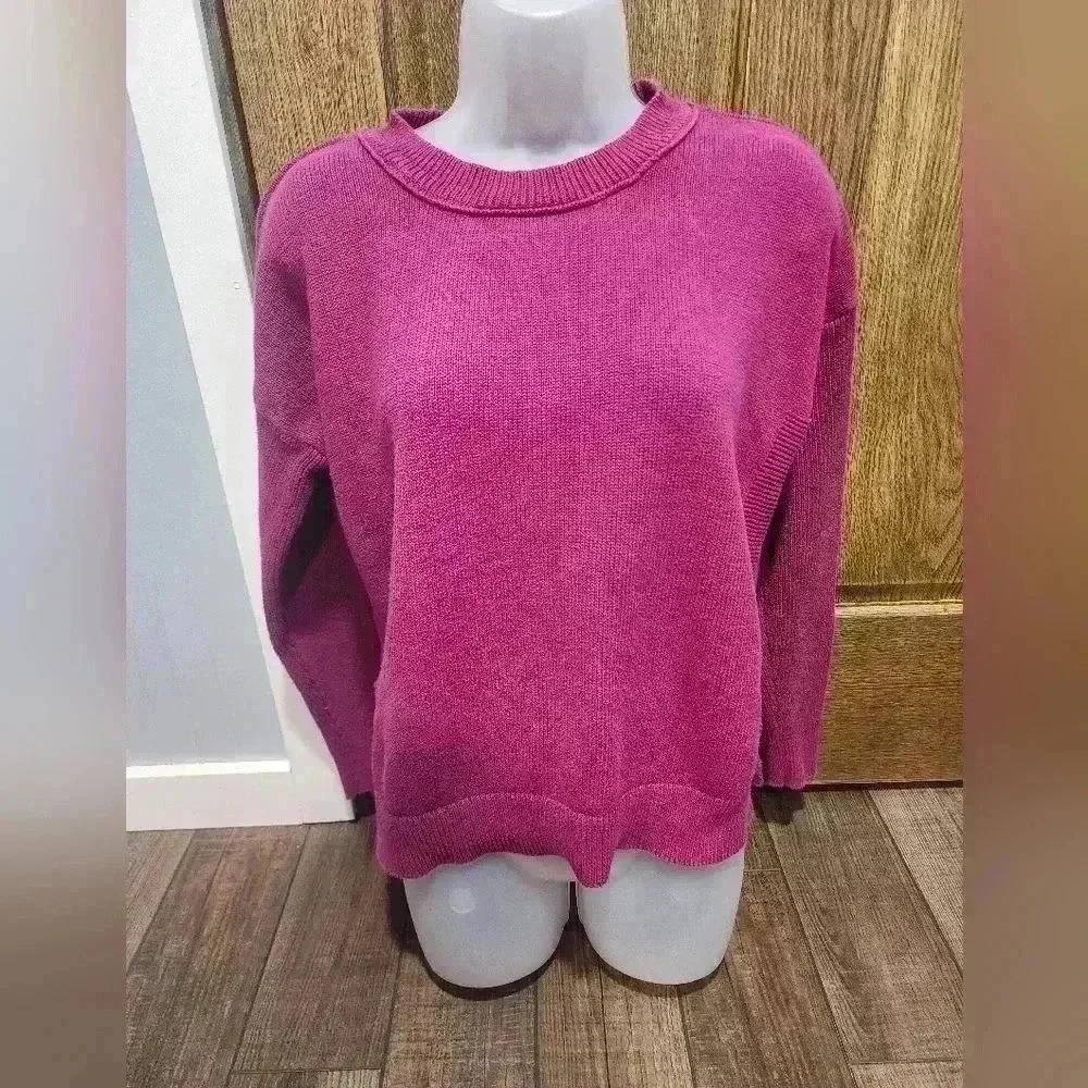 Tahari 100% Cotton Sweater Top Womens Medium Pink Pullover Crew Neck